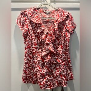 Banana Republic Red and White Print Blouse. EUC Size M